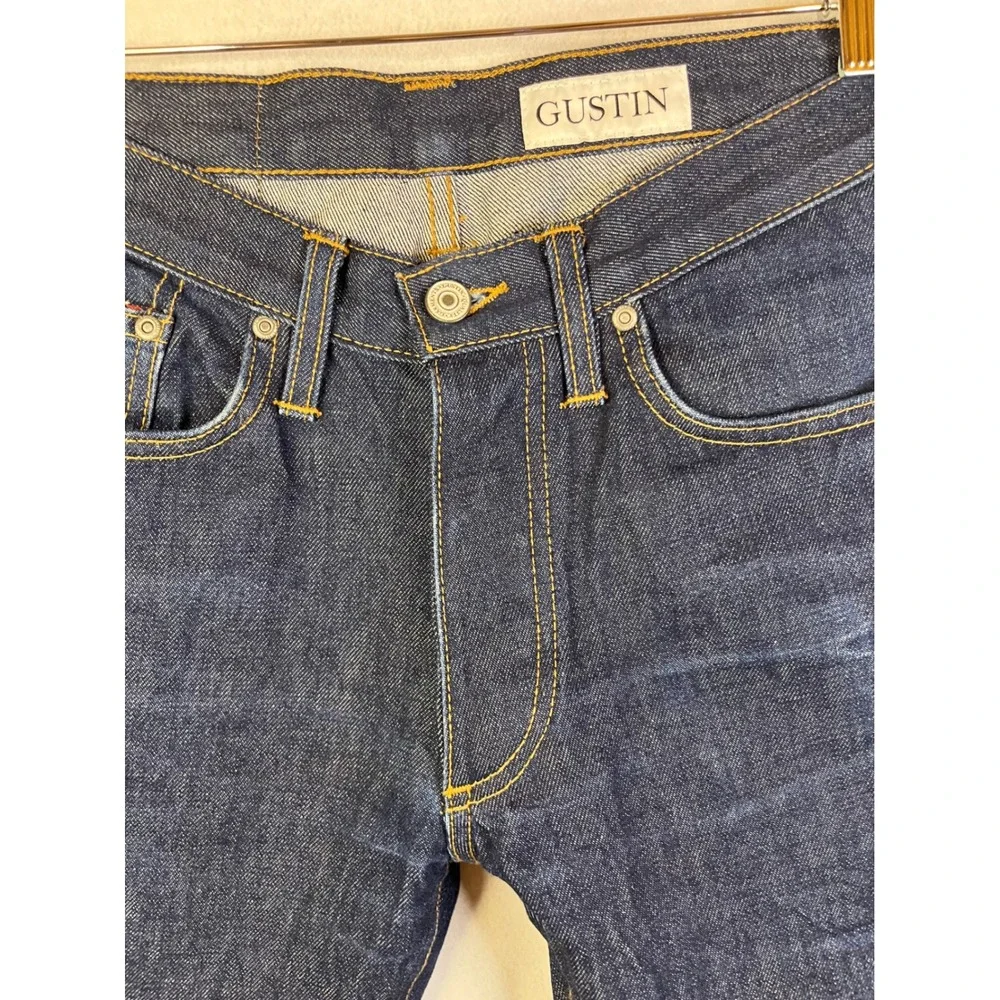 GUSTIN Raw Selvedge Denim Jeans Dark Indigo Slim Cut Button Fly USA 32 X 32